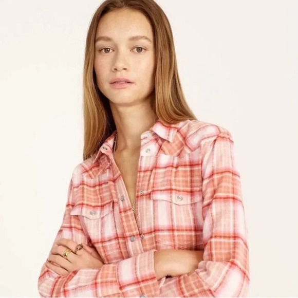 Jcrew reimagined thick Cotton gauze classic fit plaid button up L $98 spring - Picture 1 of 5